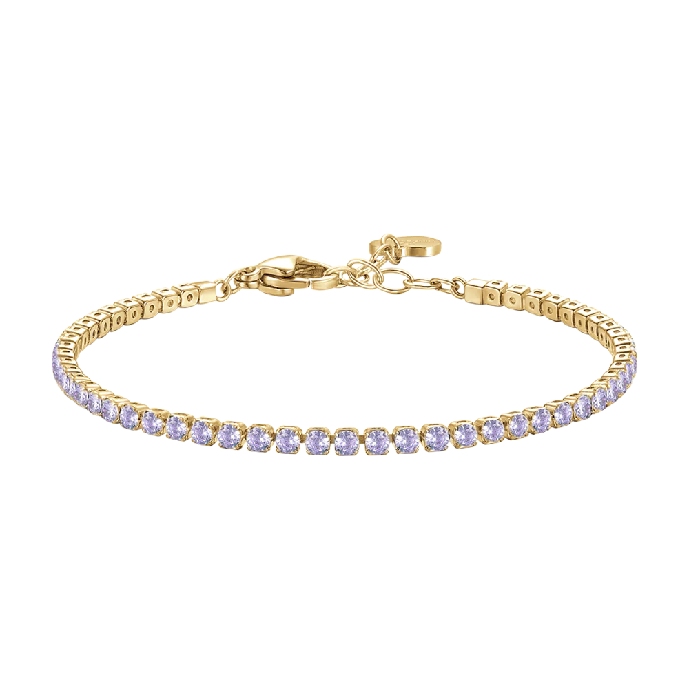 BRACCIALE TENNIS DONNA IN ACCIAIO COLORE ORO CON ZIRCONI VIOLA
