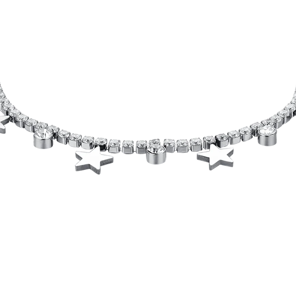 BRACCIALE TENNIS DONNA IN ACCIAIO CON CRISTALLI BIANCHI E STELLE - Image 4