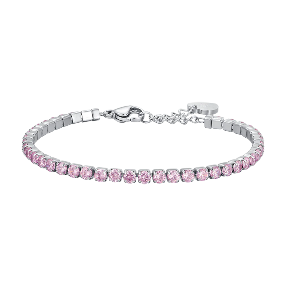 BRACCIALE TENNIS DONNA IN ACCIAIO CON CRISTALLI ROSA