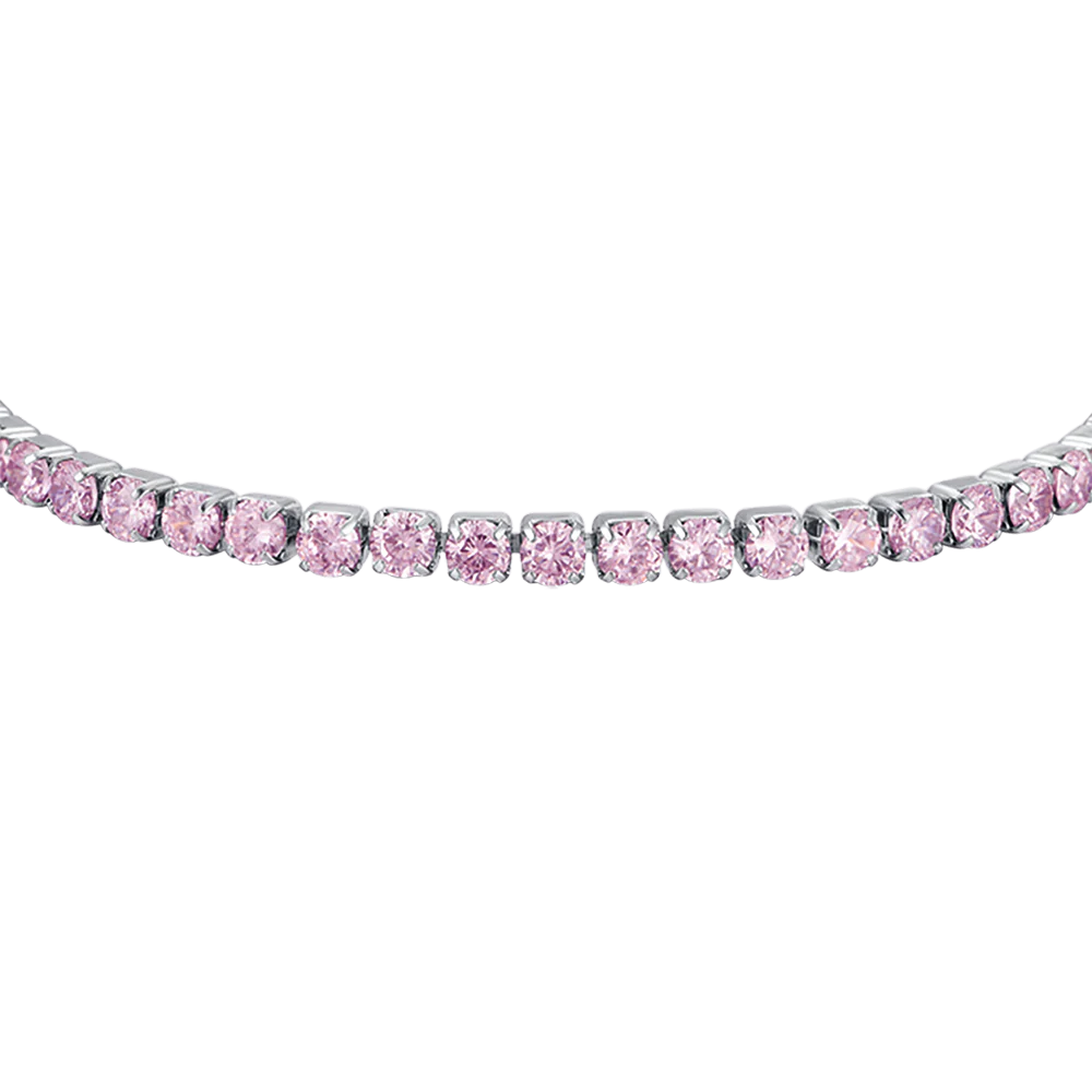 BRACCIALE TENNIS DONNA IN ACCIAIO CON CRISTALLI ROSA - Image 4