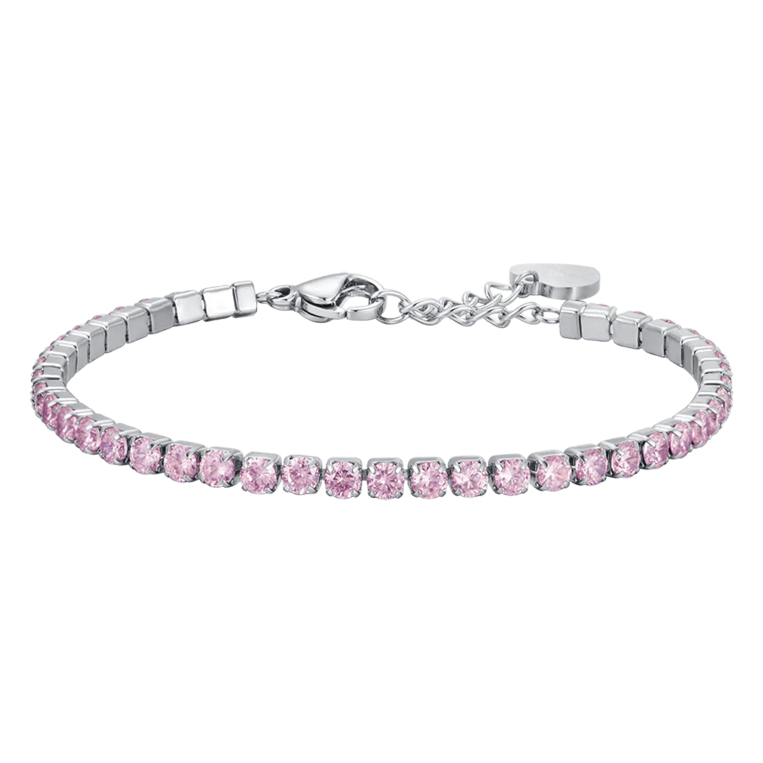 BRACCIALE TENNIS DONNA IN ACCIAIO CON CRISTALLI ROSA - Image 7