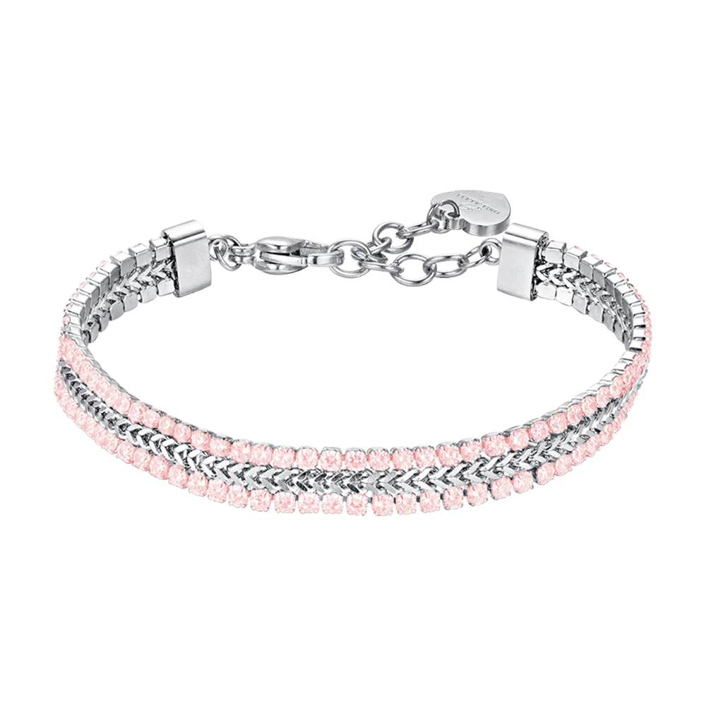 BRACCIALE TENNIS DONNA IN ACCIAIO CON CRISTALLI ROSA