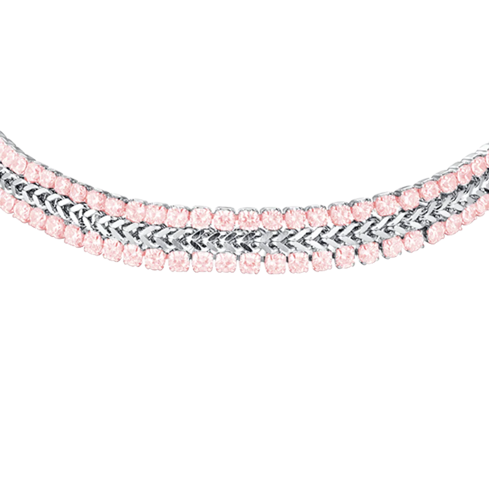 BRACCIALE TENNIS DONNA IN ACCIAIO CON CRISTALLI ROSA - Image 4