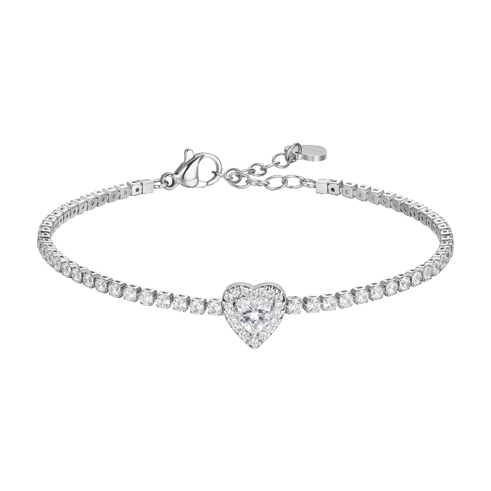 BRACCIALE TENNIS DONNA IN ACCIAIO CON CUORE CON ZIRCONI BIANCHI