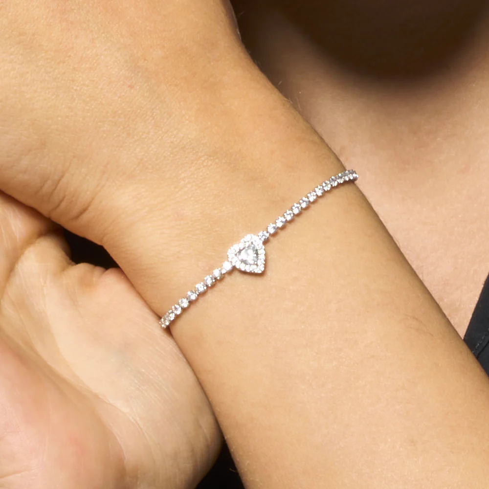 BRACCIALE TENNIS DONNA IN ACCIAIO CON CUORE CON ZIRCONI BIANCHI - Image 2