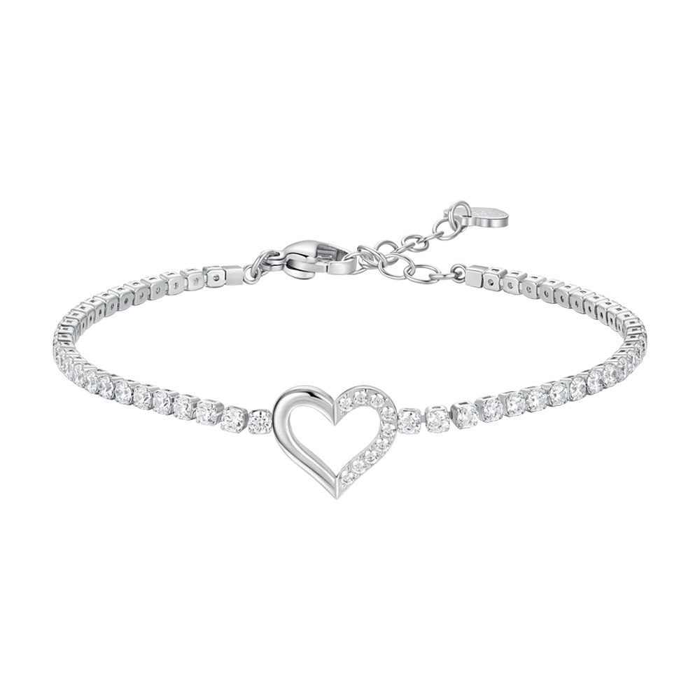 BRACCIALE TENNIS DONNA IN ACCIAIO CON CUORE E PUNTI LUCE DI ZIRCONE BIANCO