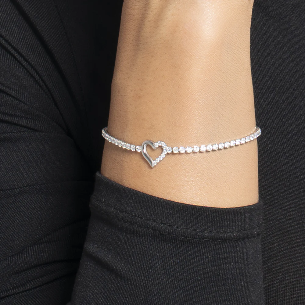 BRACCIALE TENNIS DONNA IN ACCIAIO CON CUORE E PUNTI LUCE DI ZIRCONE BIANCO - Image 2
