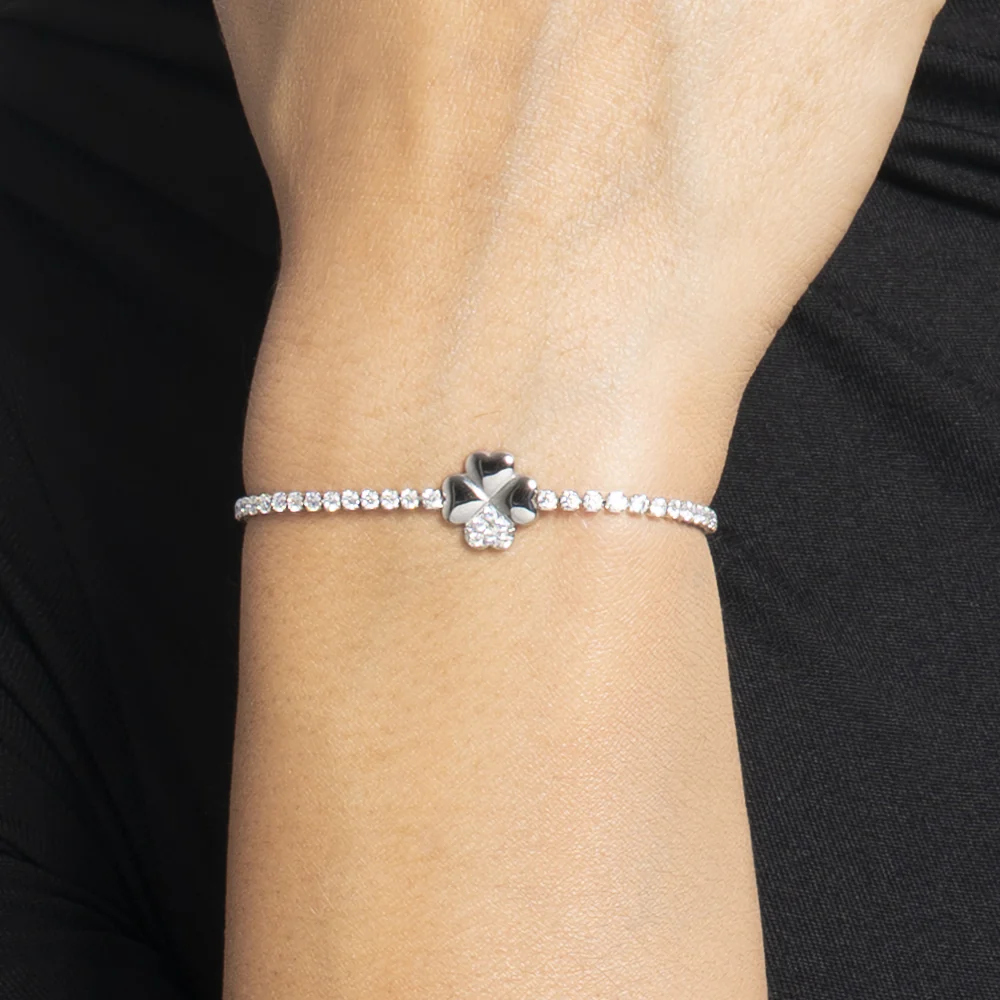 BRACCIALE TENNIS DONNA IN ACCIAIO CON QUADRIFOGLIO E PUNTI LUCE ZIRCONE BIANCO - Image 2
