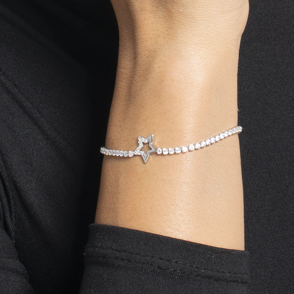 BRACCIALE TENNIS DONNA IN ACCIAIO CON STELLA E PUNTI LUCE CON ZIRCONI BIANCHI - Image 2