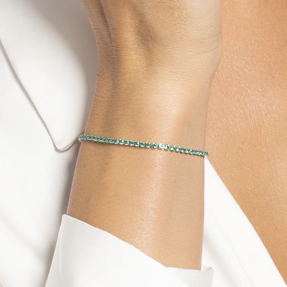 BRACCIALE TENNIS DONNA IN ACCIAIO CON ZIRCONI VERDI - Image 2