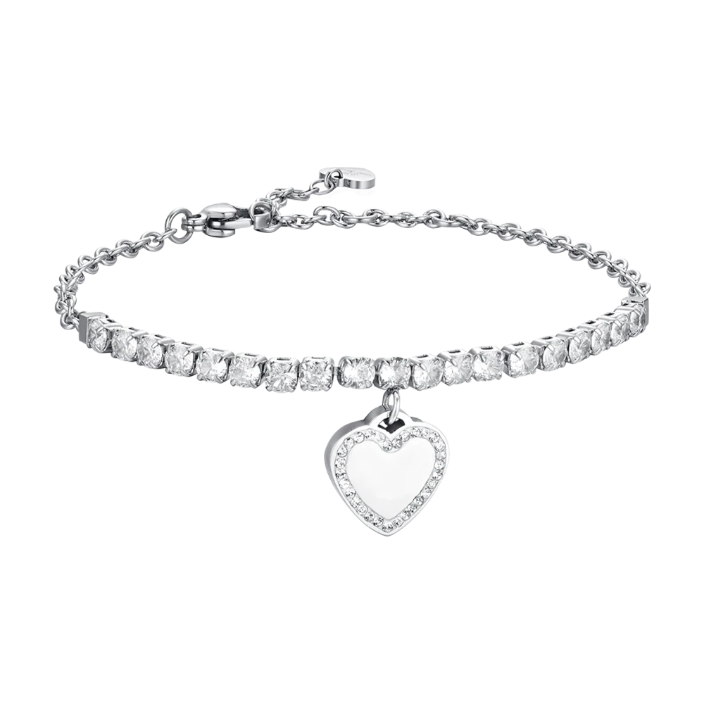 BRACCIALE TENNIS DONNA IN ACCIAIO CUORE E ZIRCONI