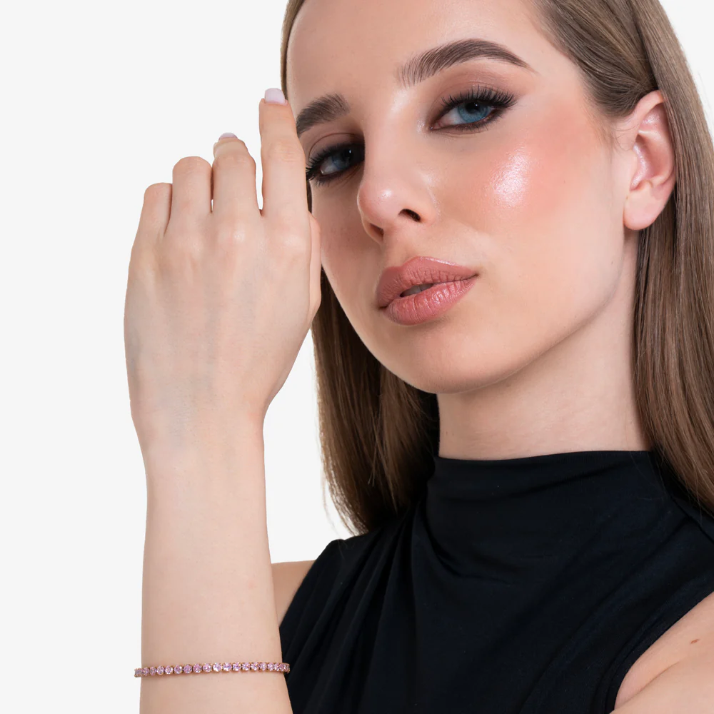 BRACCIALE TENNIS DONNA IN ACCIAIO IP GOLD CON CRISTALLI ROSA - Image 3