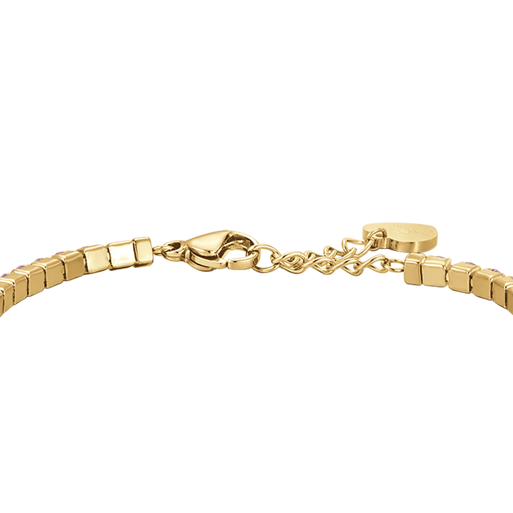 BRACCIALE TENNIS DONNA IN ACCIAIO IP GOLD CON CRISTALLI ROSA - Image 5