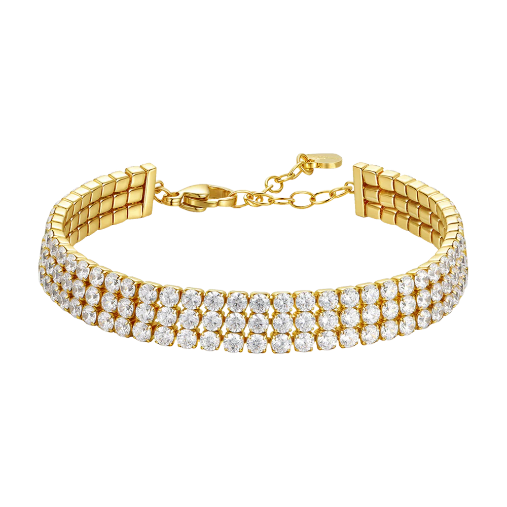 BRACCIALE TENNIS DONNA IN ACCIAIO IP GOLD CON ZIRCONI BIANCHI