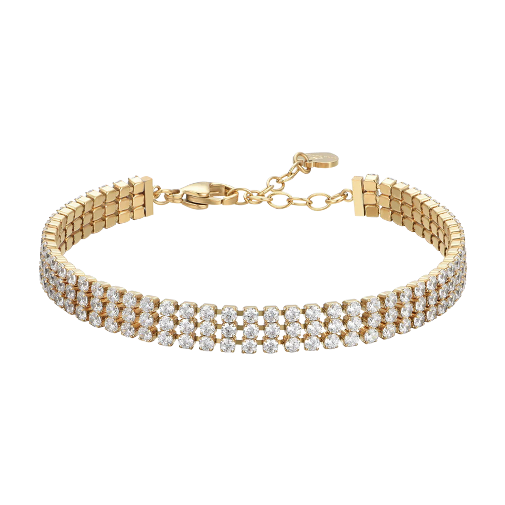 BRACCIALE TENNIS DONNA IN ACCIAIO IP GOLD CON ZIRCONI BIANCHI