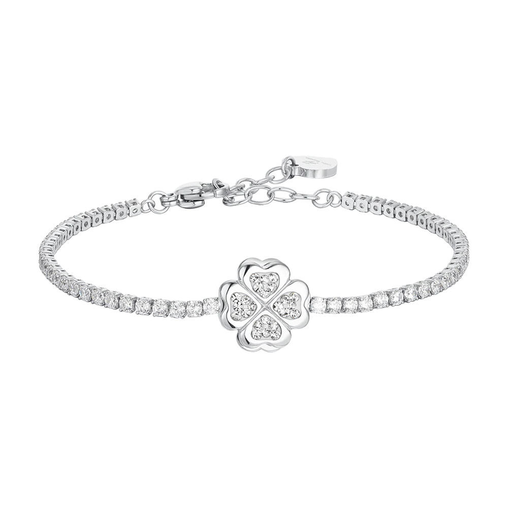 BRACCIALE TENNIS DONNA IN ACCIAIO QUADRIFOGLIO GIREVOLE