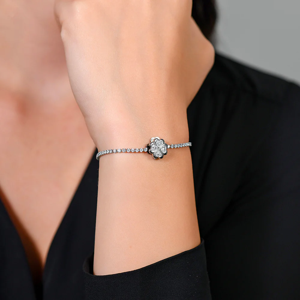BRACCIALE TENNIS DONNA IN ACCIAIO QUADRIFOGLIO GIREVOLE - Image 3
