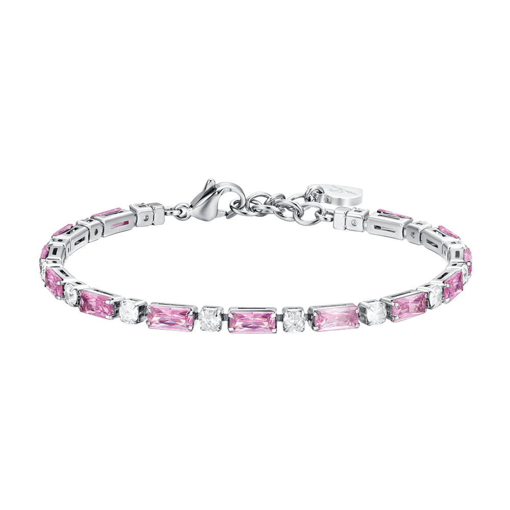BRACCIALE TENNIS DONNA IN ACCIAIO ZIRCONI ROSA
