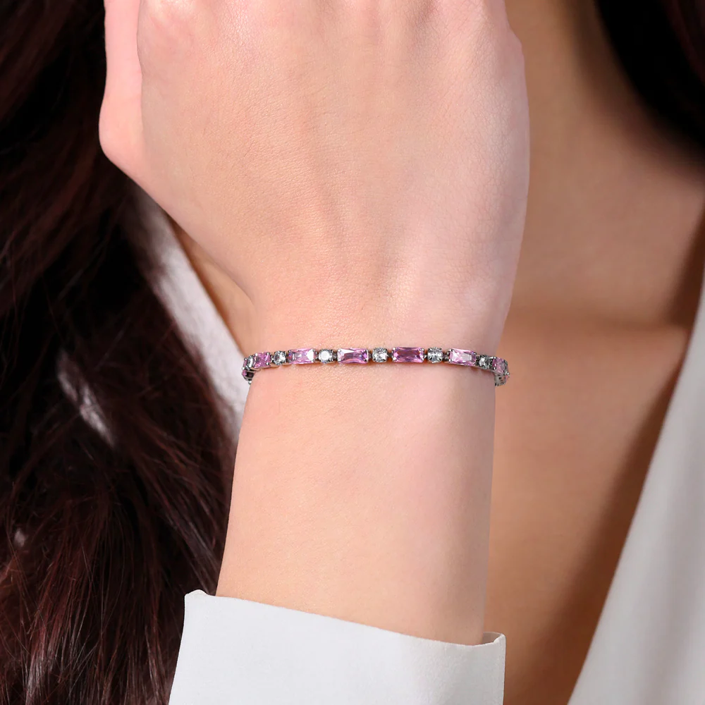 BRACCIALE TENNIS DONNA IN ACCIAIO ZIRCONI ROSA - Image 2
