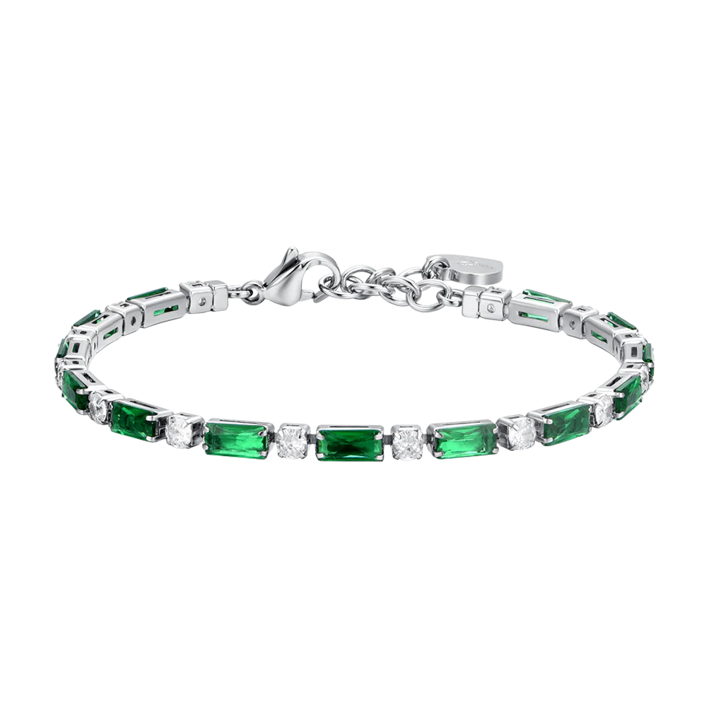 BRACCIALE TENNIS DONNA IN ACCIAIO ZIRCONI VERDI