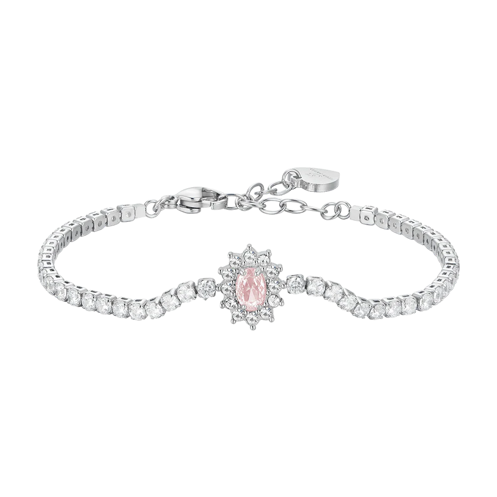 BRACCIALE TENNIS DONNA N ACCIAIO CRISTALLI E ZIRCONE ROSA