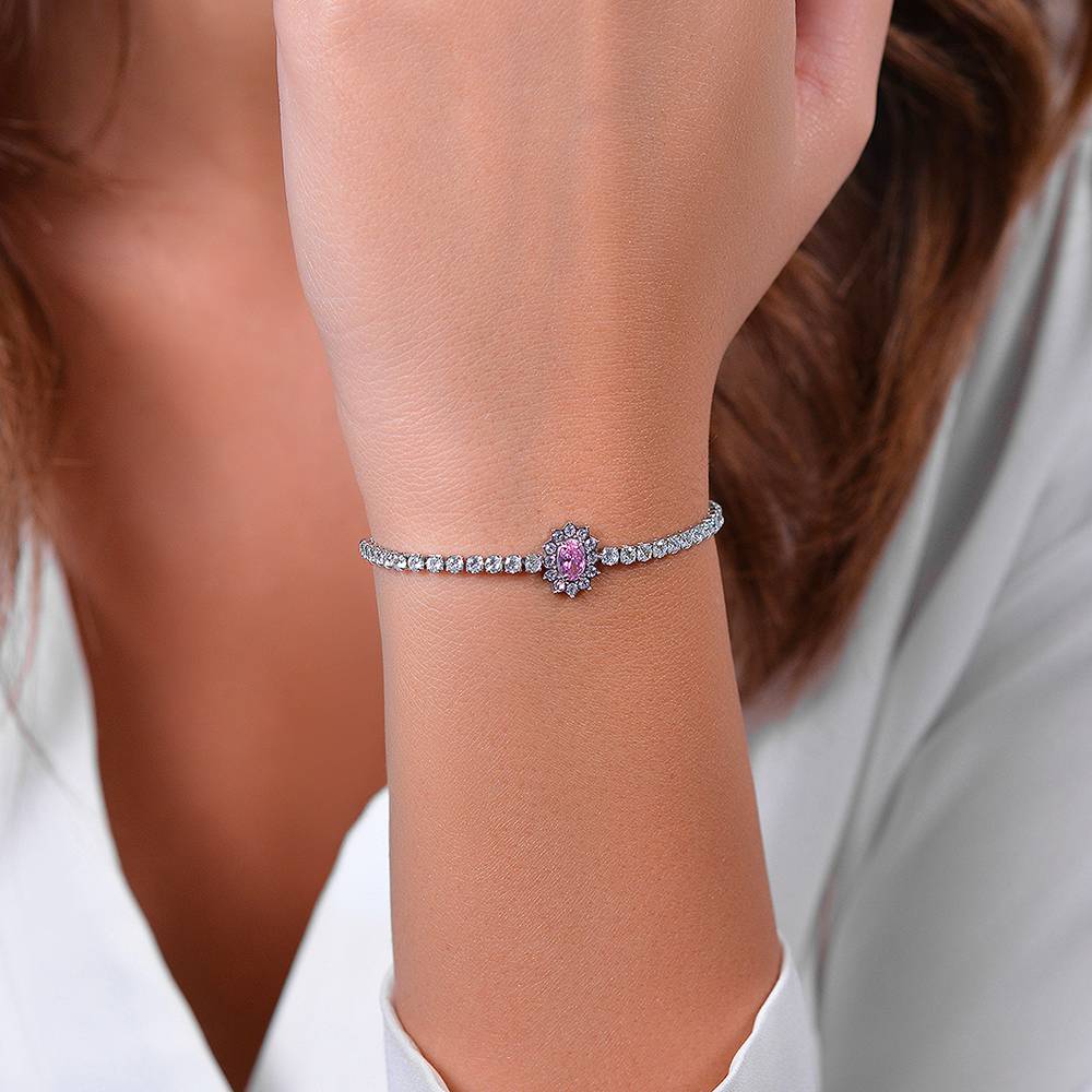 BRACCIALE TENNIS DONNA N ACCIAIO CRISTALLI E ZIRCONE ROSA - Image 2