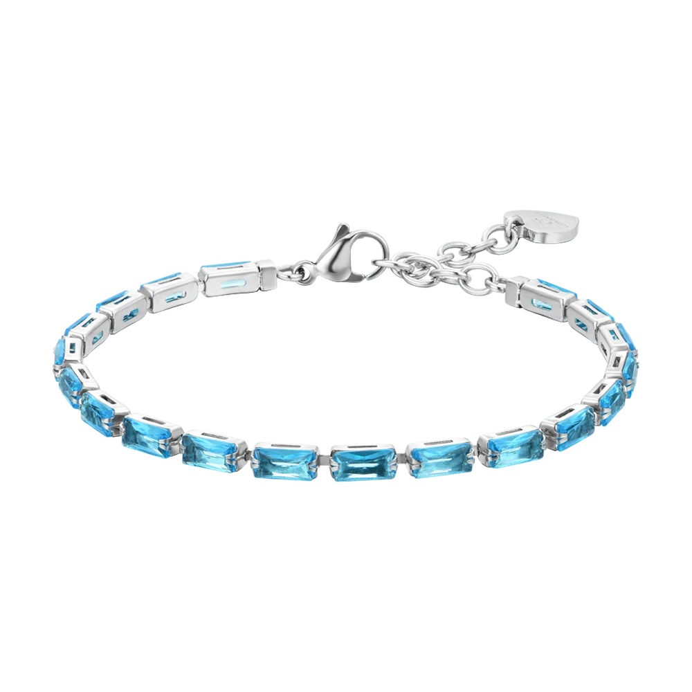 BRACCIALE TENNIS DONNA ZIRCONI BAGUETTE ACQUAMARINA