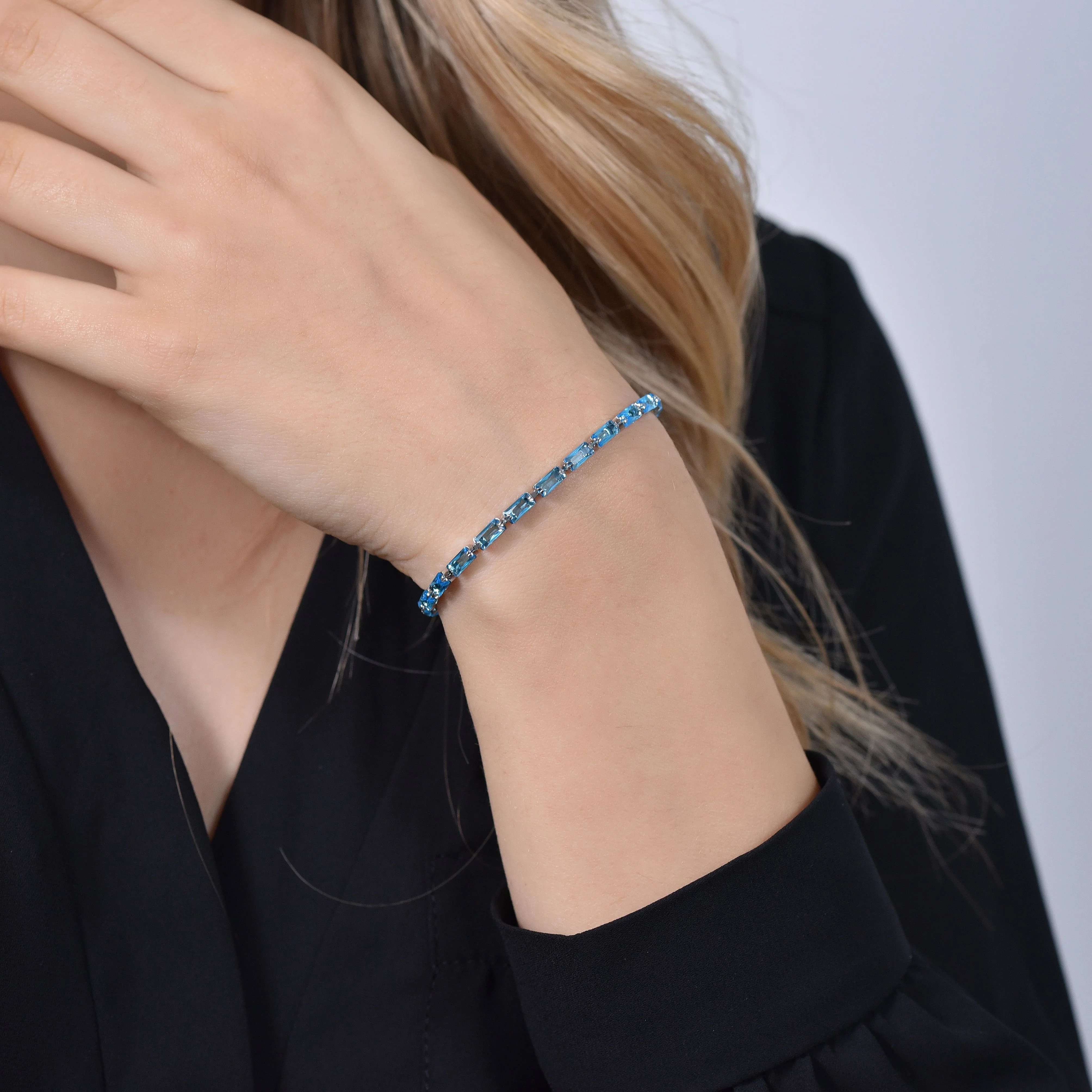 BRACCIALE TENNIS DONNA ZIRCONI BAGUETTE ACQUAMARINA - Image 2