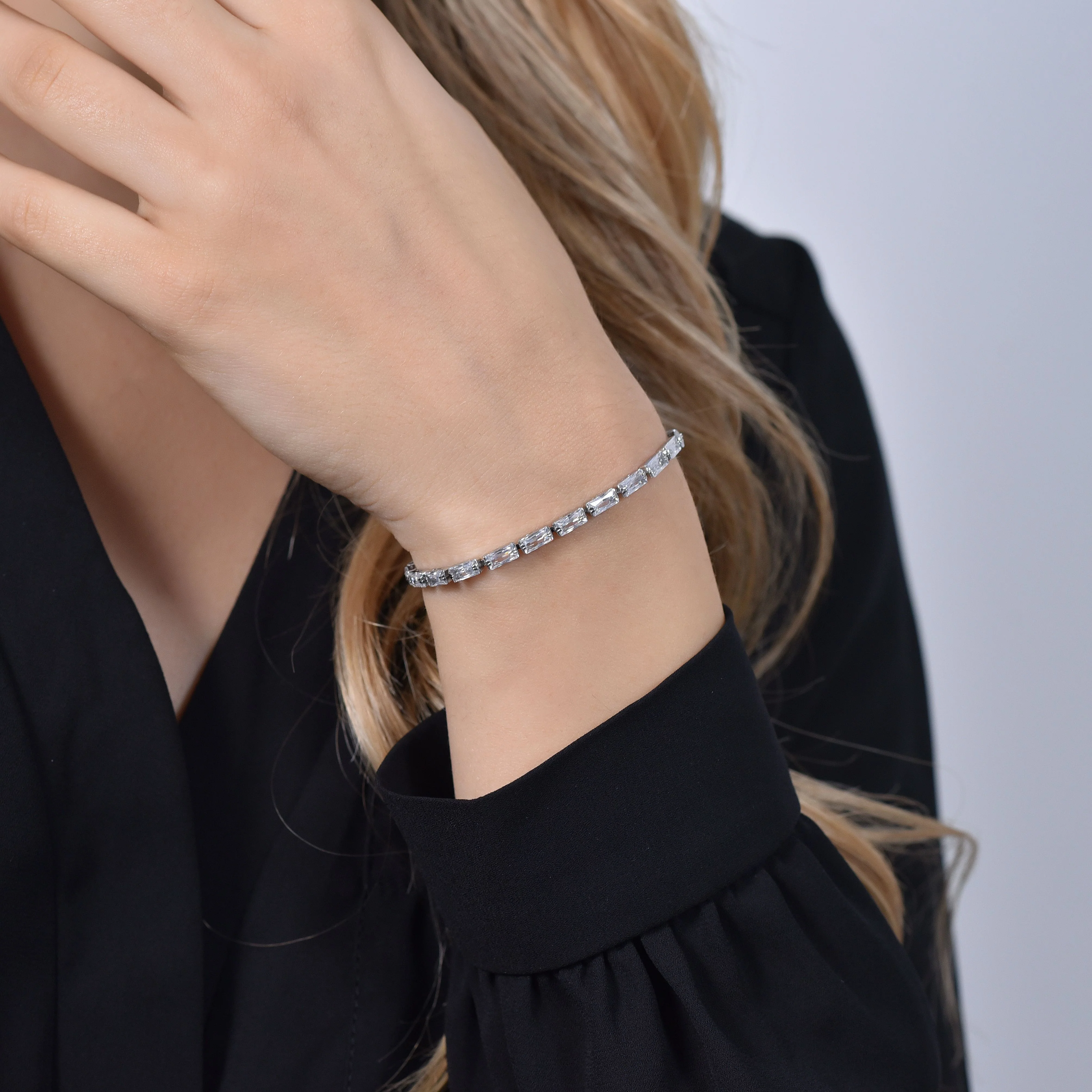BRACCIALE TENNIS DONNA ZIRCONI BAGUETTE BIANCHI - Image 2