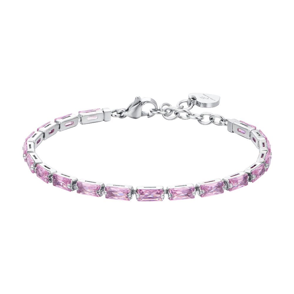 BRACCIALE TENNIS DONNA ZIRCONI BAGUETTE ROSA