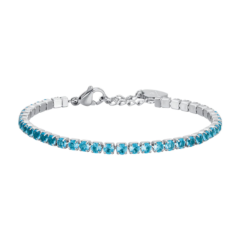 BRACCIALE TENNIS DONNA IN ACCIAIO CON CRISTALLI AZZURRI