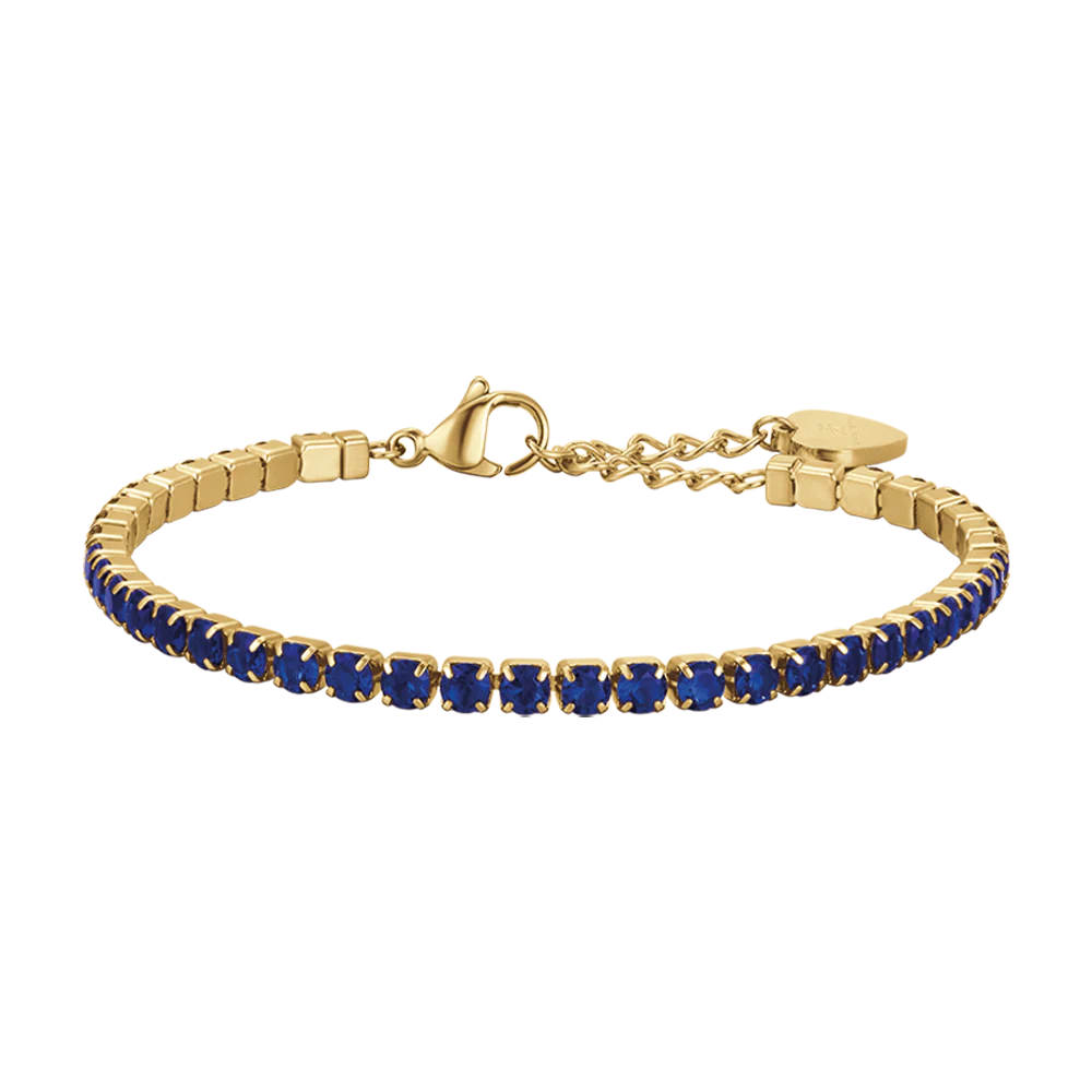 BRACCIALE TENNIS DONNAIN ACCIAIO IP GOLD CON CRISTALLI BLU