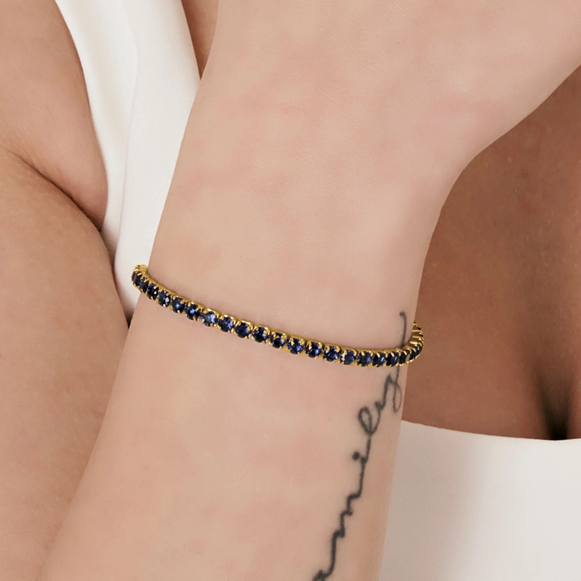 BRACCIALE TENNIS DONNAIN ACCIAIO IP GOLD CON CRISTALLI BLU - Image 8
