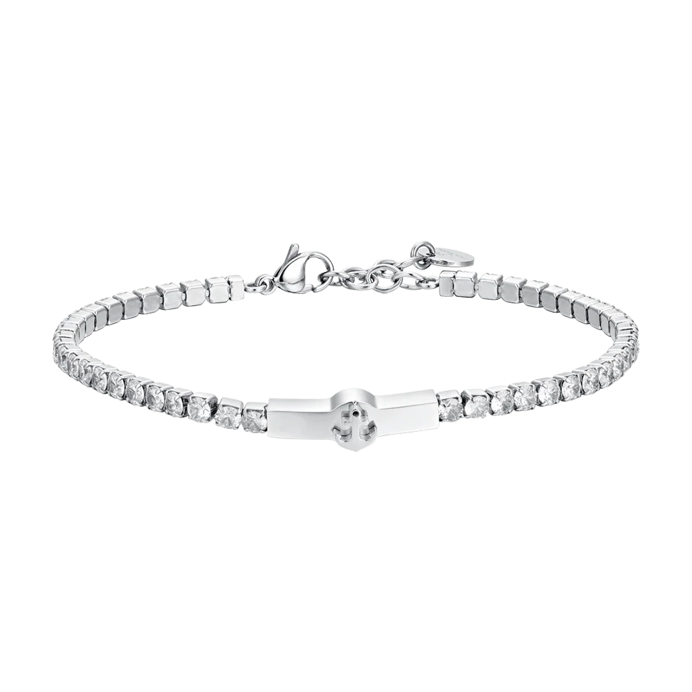 BRACCIALE TENNIS UOMO ANCORA E ZIRCONI BIANCHI