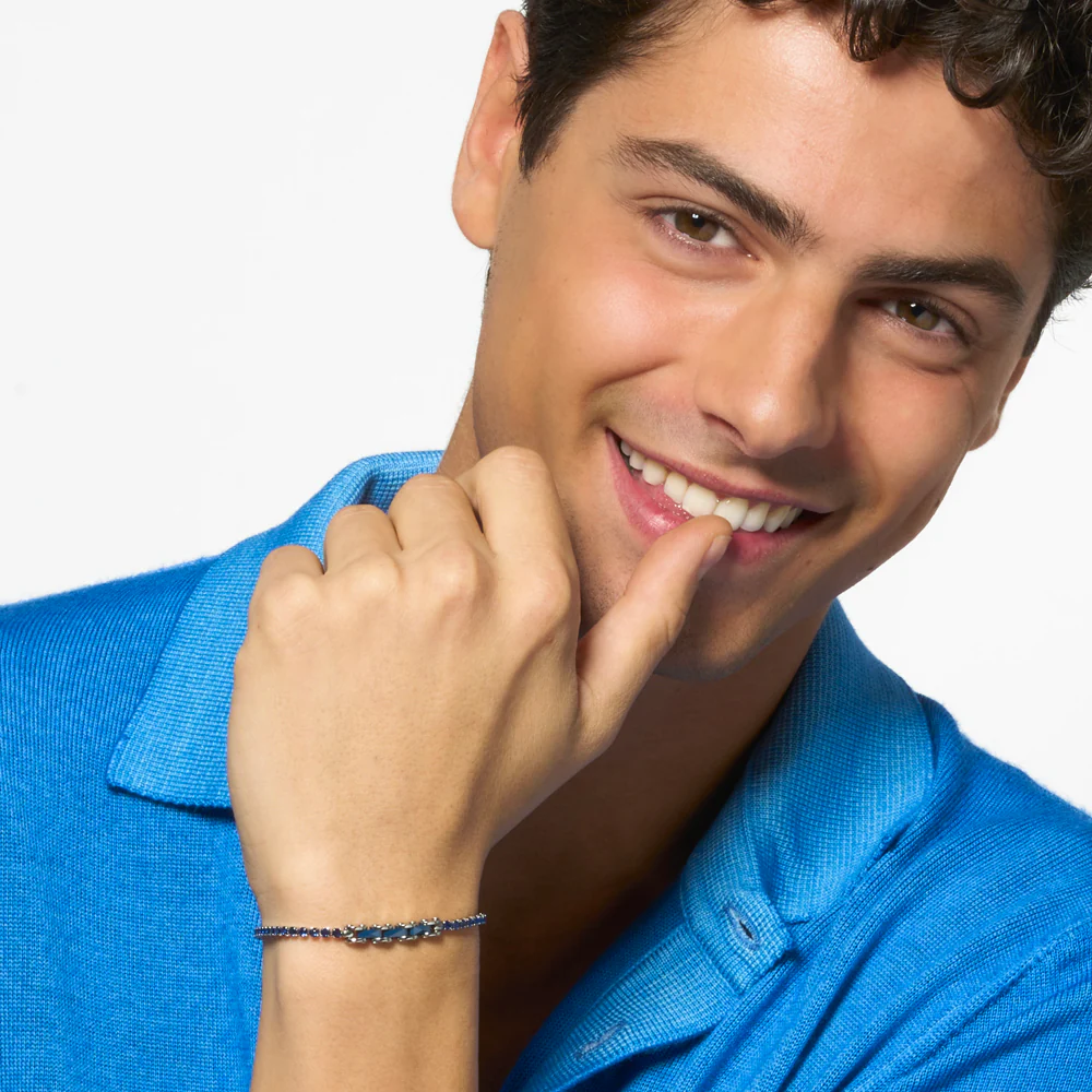 BRACCIALE TENNIS UOMO IN ACCIAIO CON CERAMICA BLU E ZIRCONI BLU - Image 3