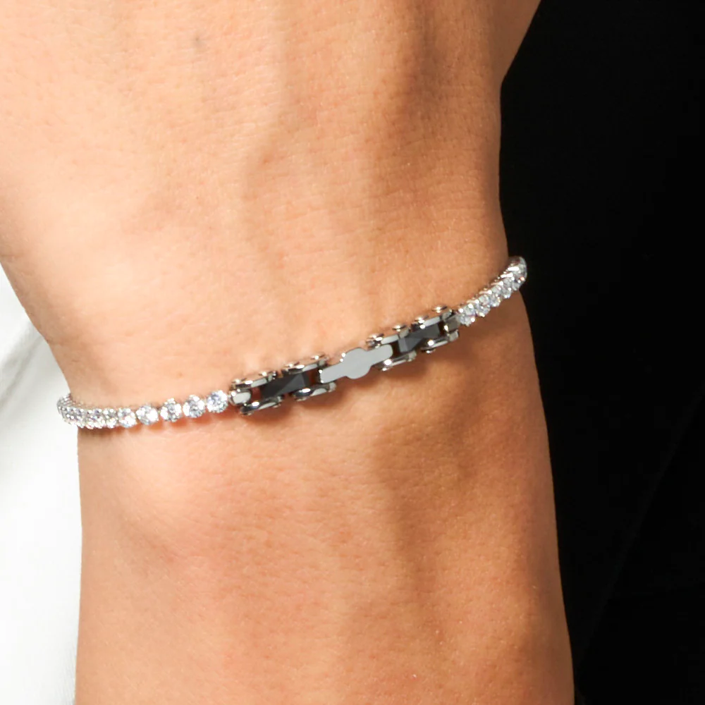 BRACCIALE TENNIS UOMO IN ACCIAIO CON CERAMICA NERA E ZIRCONI BIANCHI - Image 2