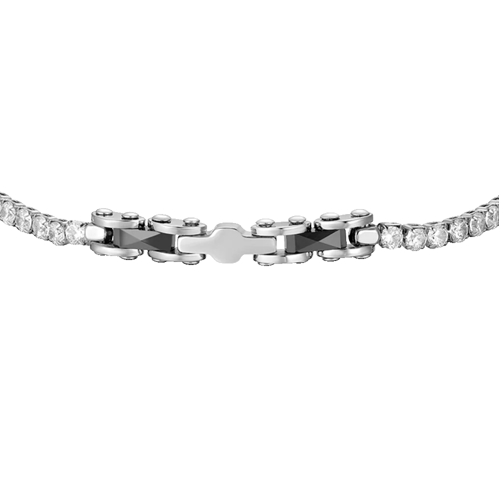 BRACCIALE TENNIS UOMO IN ACCIAIO CON CERAMICA NERA E ZIRCONI BIANCHI - Image 4