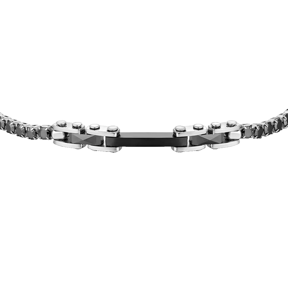 BRACCIALE TENNIS UOMO IN ACCIAIO CON CERAMICA NERA E ZIRCONI NERI - Image 4
