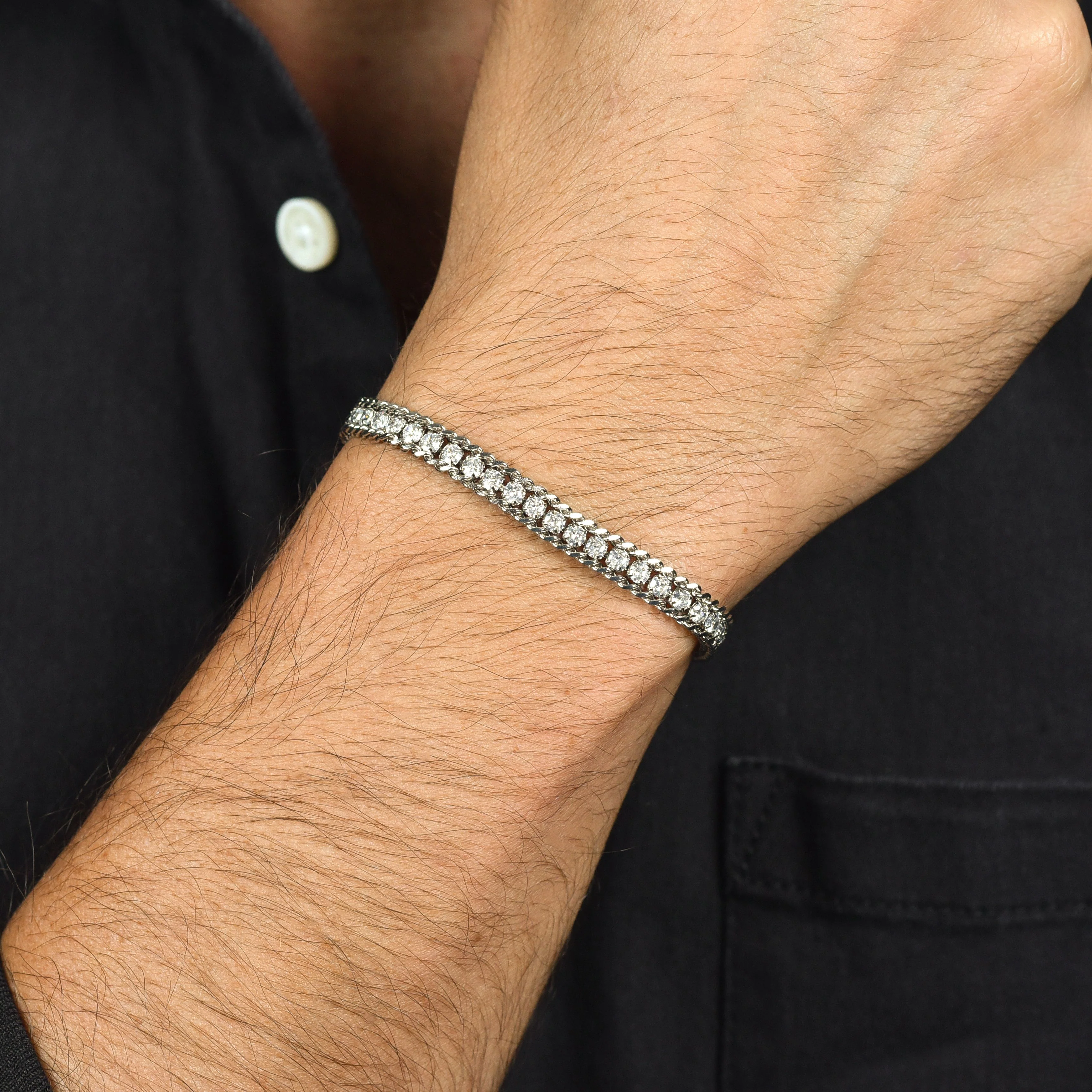 BRACCIALE TENNIS UOMO IN ACCIAIO CON CRISTALLI BIANCHI - Image 2