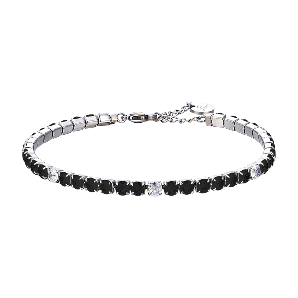BRACCIALE TENNIS UOMO IN ACCIAIO CON CRISTALLI NERI E BIANCHI