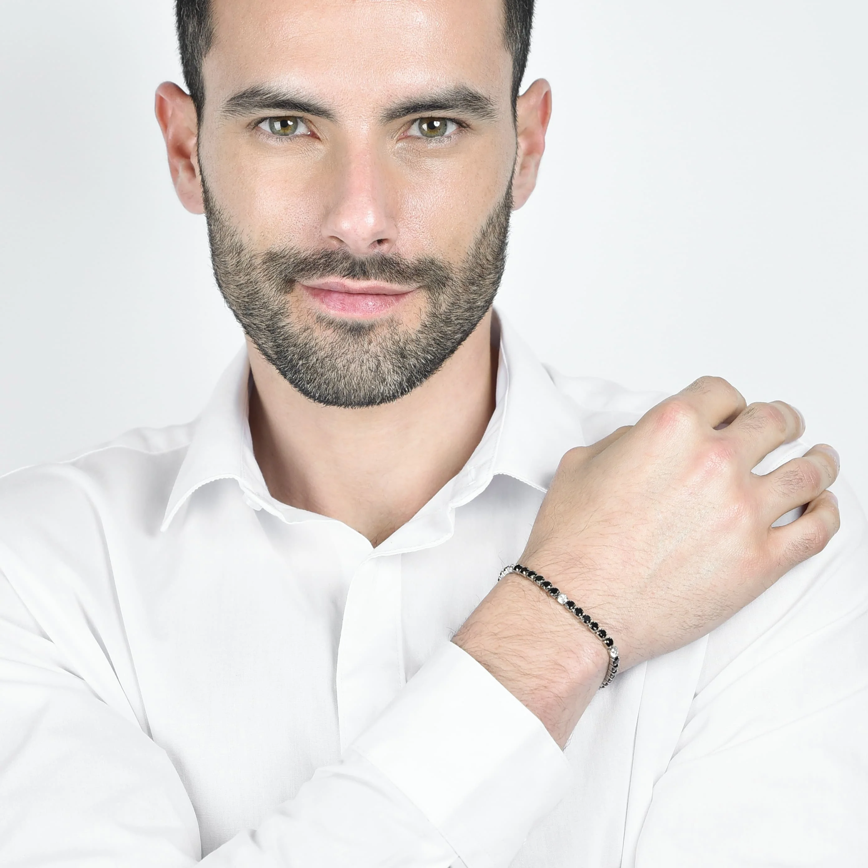 BRACCIALE TENNIS UOMO IN ACCIAIO CON CRISTALLI NERI E BIANCHI - Image 3