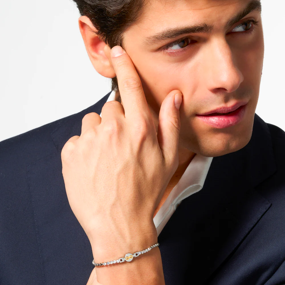BRACCIALE TENNIS UOMO IN ACCIAIO CON INFINITO IP ROSE E ZIRCONI BIANCHI - Image 3