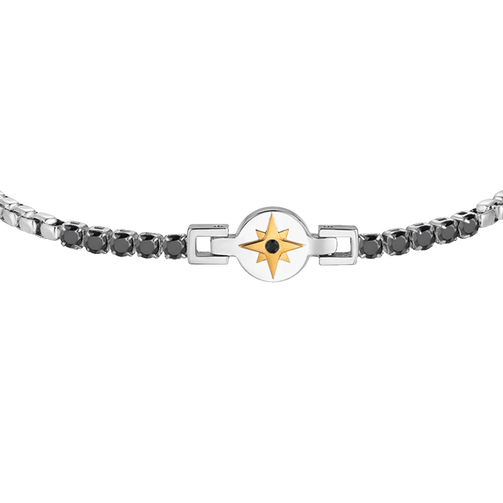 BRACCIALE TENNIS UOMO IN ACCIAIO CON ROSA DEI VENTI IP ROSE E ZIRCONI NERI - Image 4
