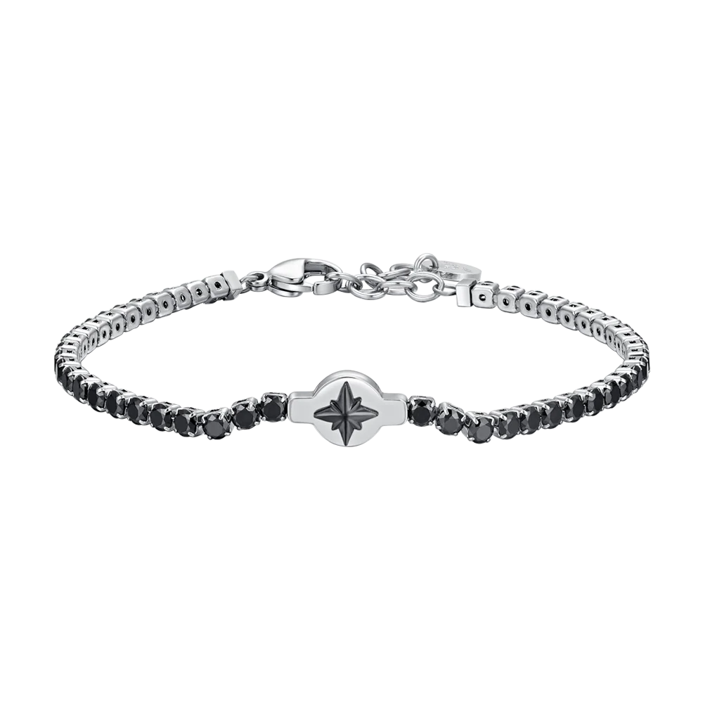 BRACCIALE TENNIS UOMO IN ACCIAIO ZIRCONI NERI