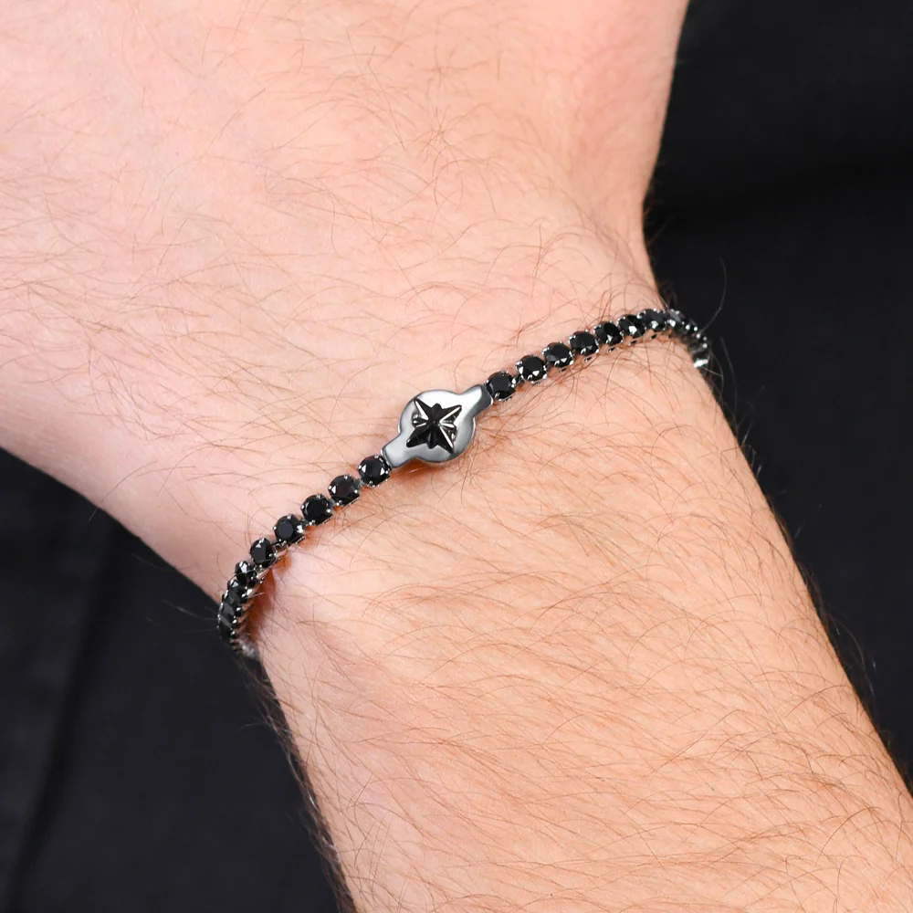 BRACCIALE TENNIS UOMO IN ACCIAIO ZIRCONI NERI - Image 2