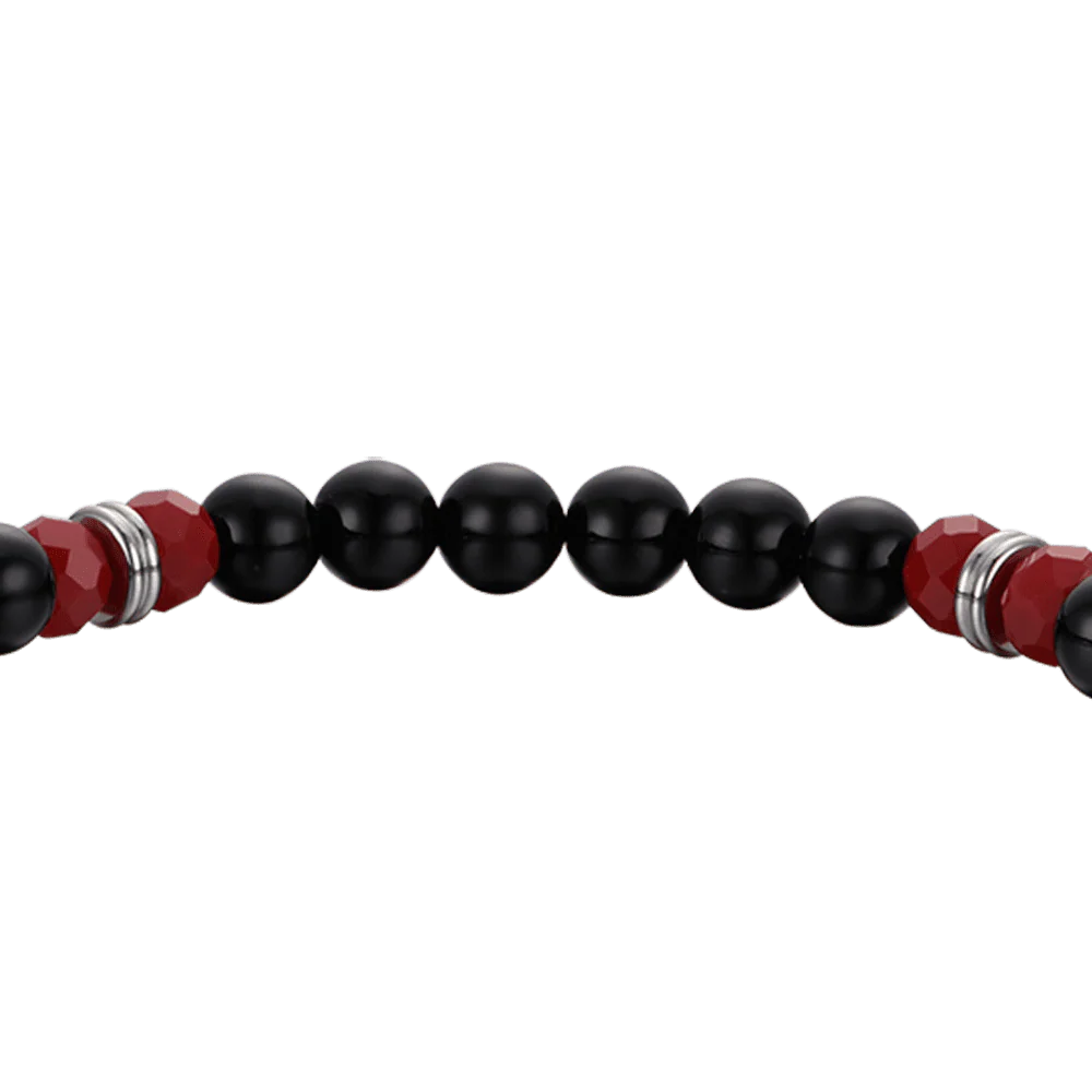 BRACCIALE UOMO ELASTICO CON PIETRE NERE E ROSSE E CORNO ROSSO - Image 5