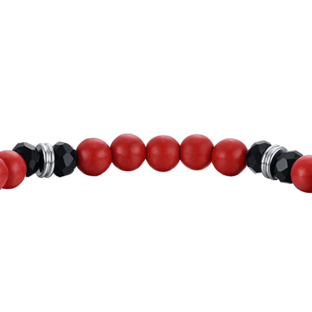 BRACCIALE UOMO ELASTICO CON PIETRE ROSSE E NERE E CORNO NERO - Image 5