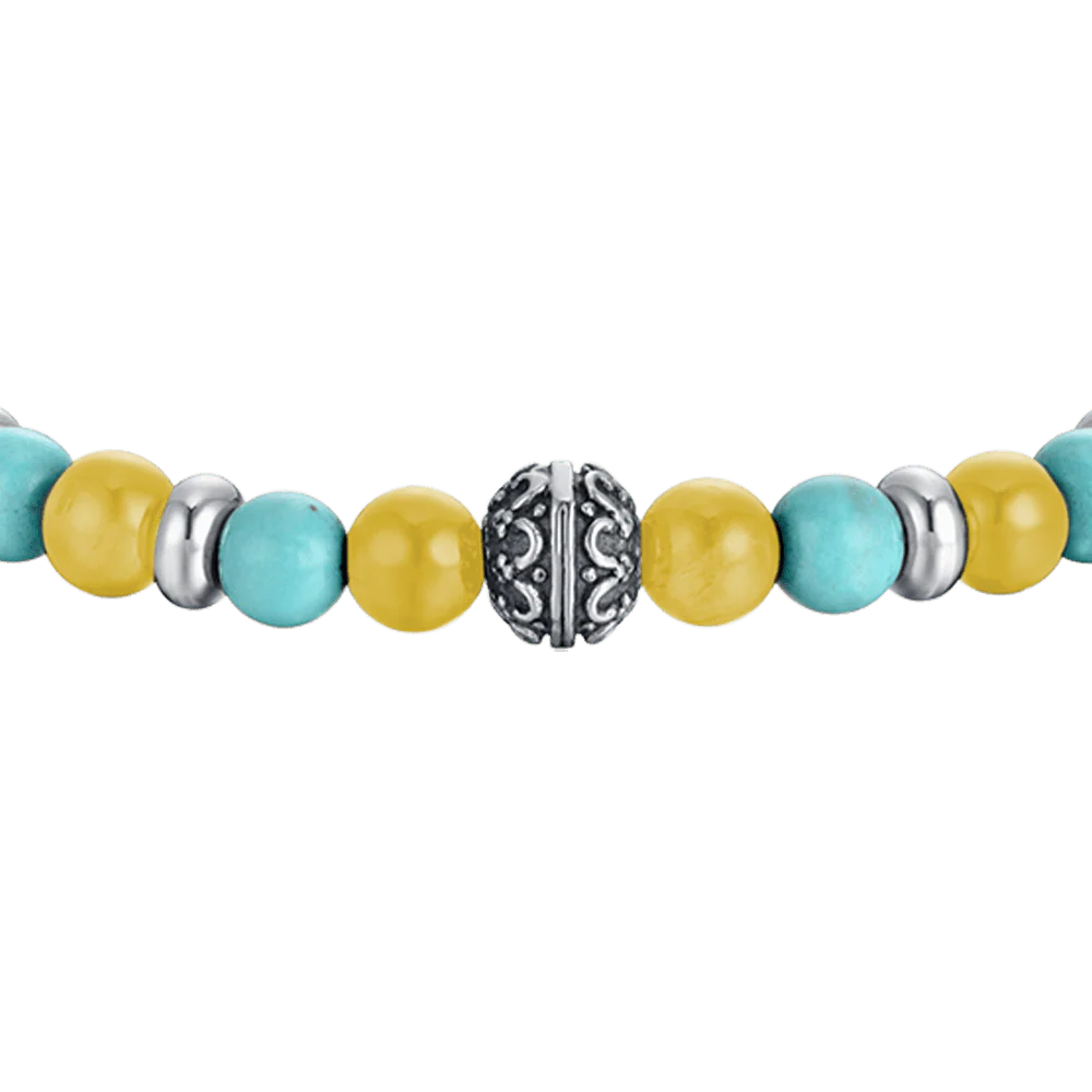BRACCIALE UOMO ELASTICO CON PIETRE TURCHESI E GIALLE ED ELEMENTI IN ACCIAIO - Image 4
