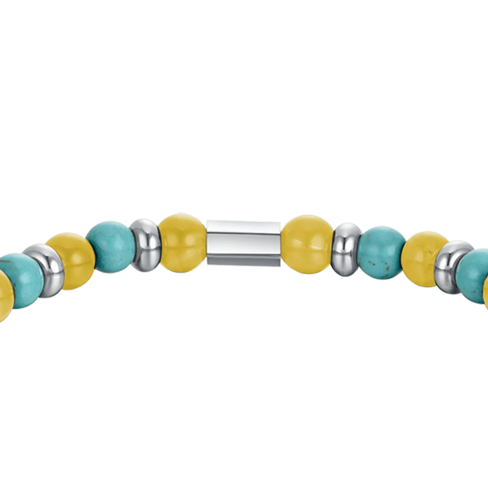 BRACCIALE UOMO ELASTICO CON PIETRE TURCHESI E GIALLE ED ELEMENTI IN ACCIAIO - Image 5