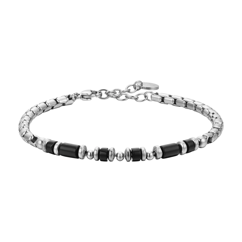 BRACCIALE UOMO IN ACCIAIO AGATA NERA